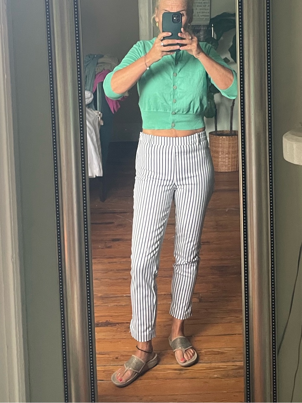 Navy White Striped Cigarette Pants